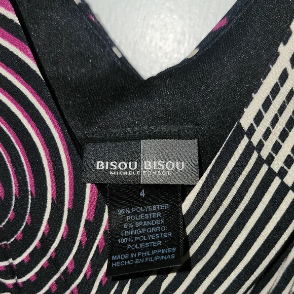 Bisou Bisou Black and White Sheath Dress with Flutter Cap Sleeves - Picture 4 of 7